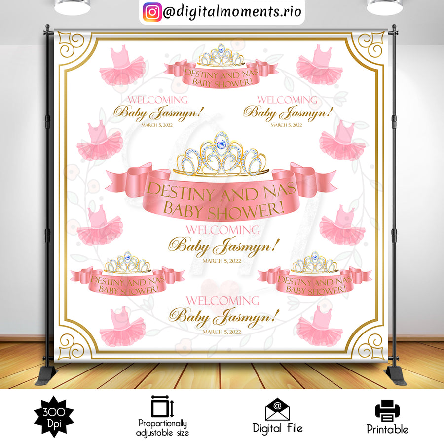 Tiara and Tutu 8x8 custom backdrop, Digital file only | Custom Digital Download for Kids Party or Event