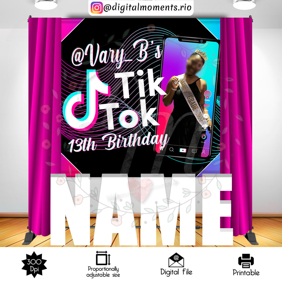 TikTok 6x6 Custom Backdrop with picture, Digital file only | Custom Digital Download for Kids Party or Event