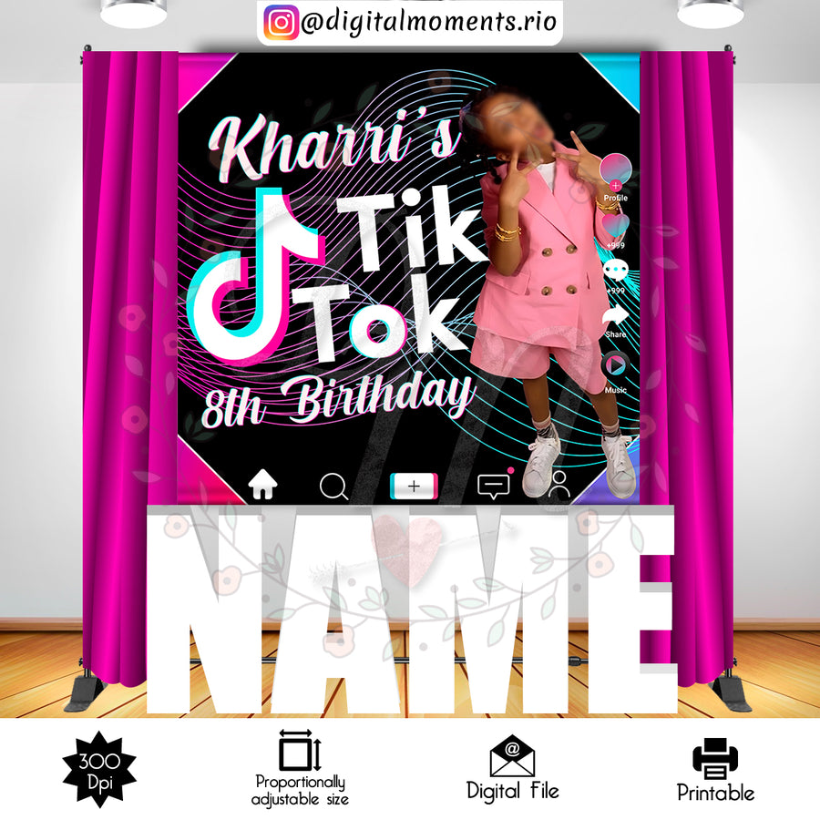 TikTok 6x6 Custom Backdrop with picture, Digital file only | Custom Digital Download for Kids Party or Event