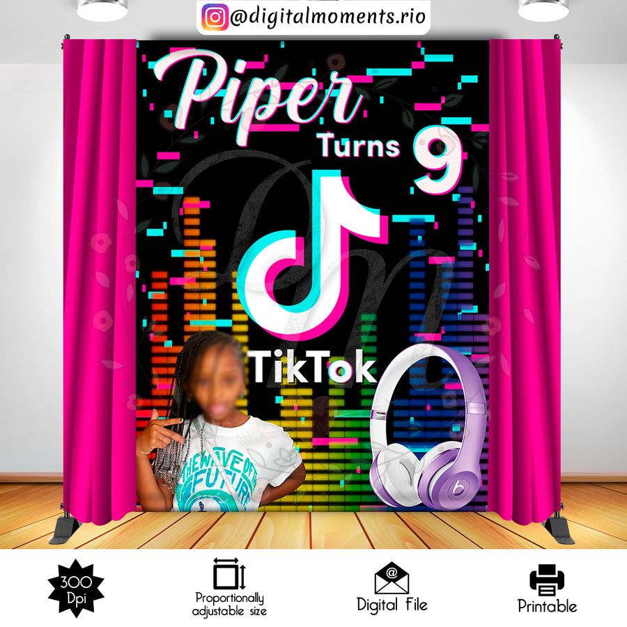 TikTok 6x8 Custom Backdrop with picture, Digital file only | Custom Digital Download for Kids Party or Event