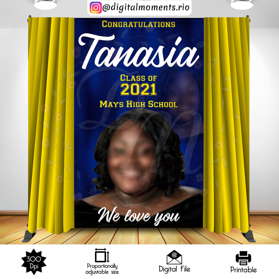 Graduation 5x8 Custom Backdrop with 1 picture, Digital file only | Custom Digital Download for Kids Party or Event