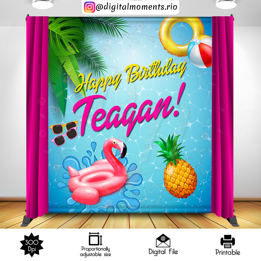Pool Party 6x7 Custom Backdrop, Digital file only | Custom Digital Download for Kids Party or Event