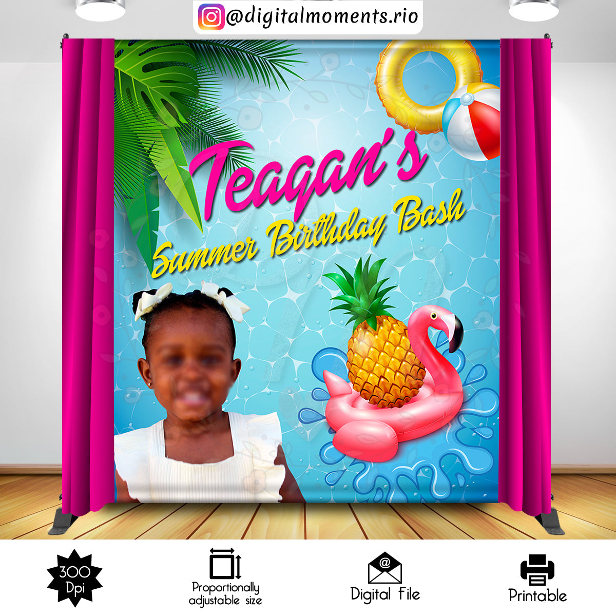 Pool Party 6x7 Custom backdrop with picture, Digital file only