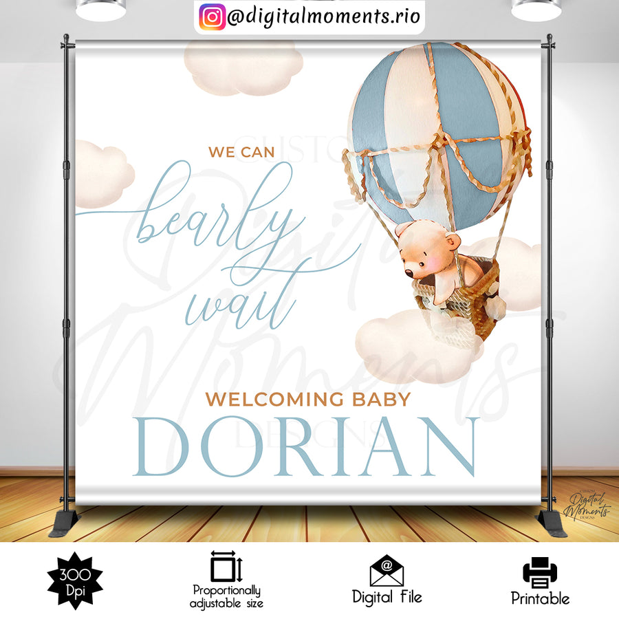 Teddy Bear Hot Air Balloon 8x8 Custom Backdrop, Digital file only | Custom Digital Download for Kids Party or Event