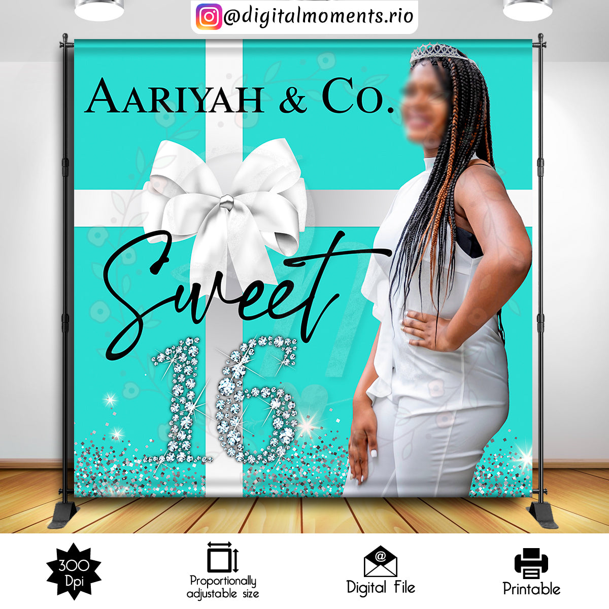 Tiffany Sweet Sixteen 8x8 Custom Backdrop with 1 picture, Digital file only