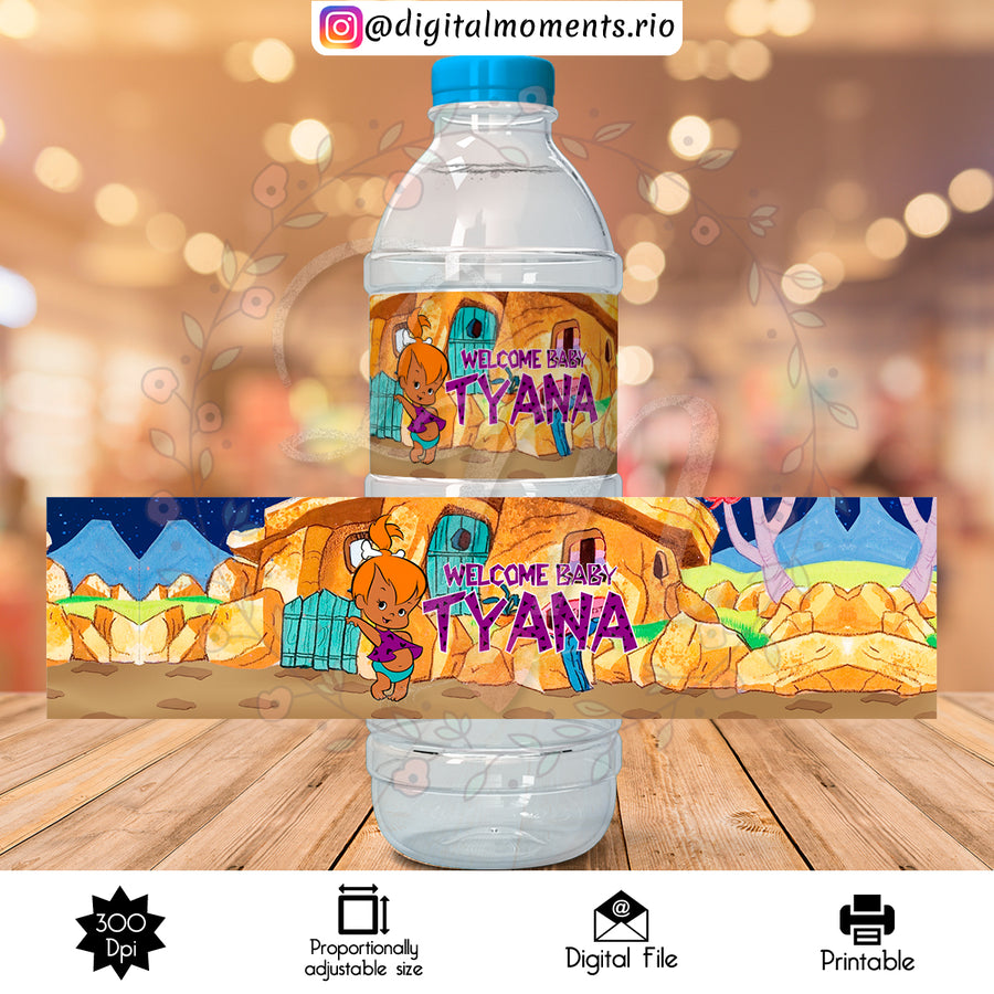 Pebbles Custom Water Bottle Label, Digital file only | Custom Digital Download for Kids Party or Event