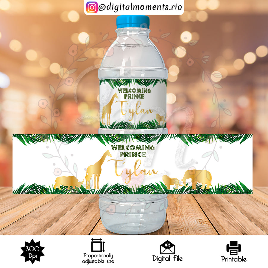 Safari Custom Water Bottle Label, Digital file only | Custom Digital Download for Kids Party or Event
