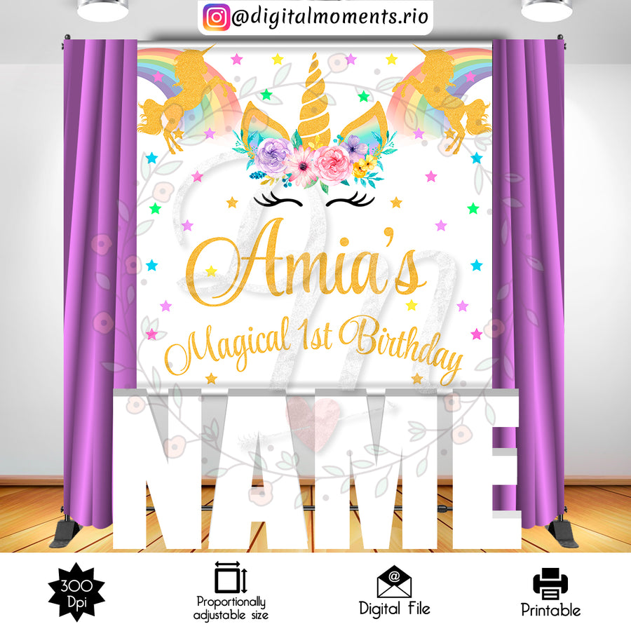 Unicorn 6x6 Custom Backdrop, Digital file only | Custom Digital Download for Kids Party or Event