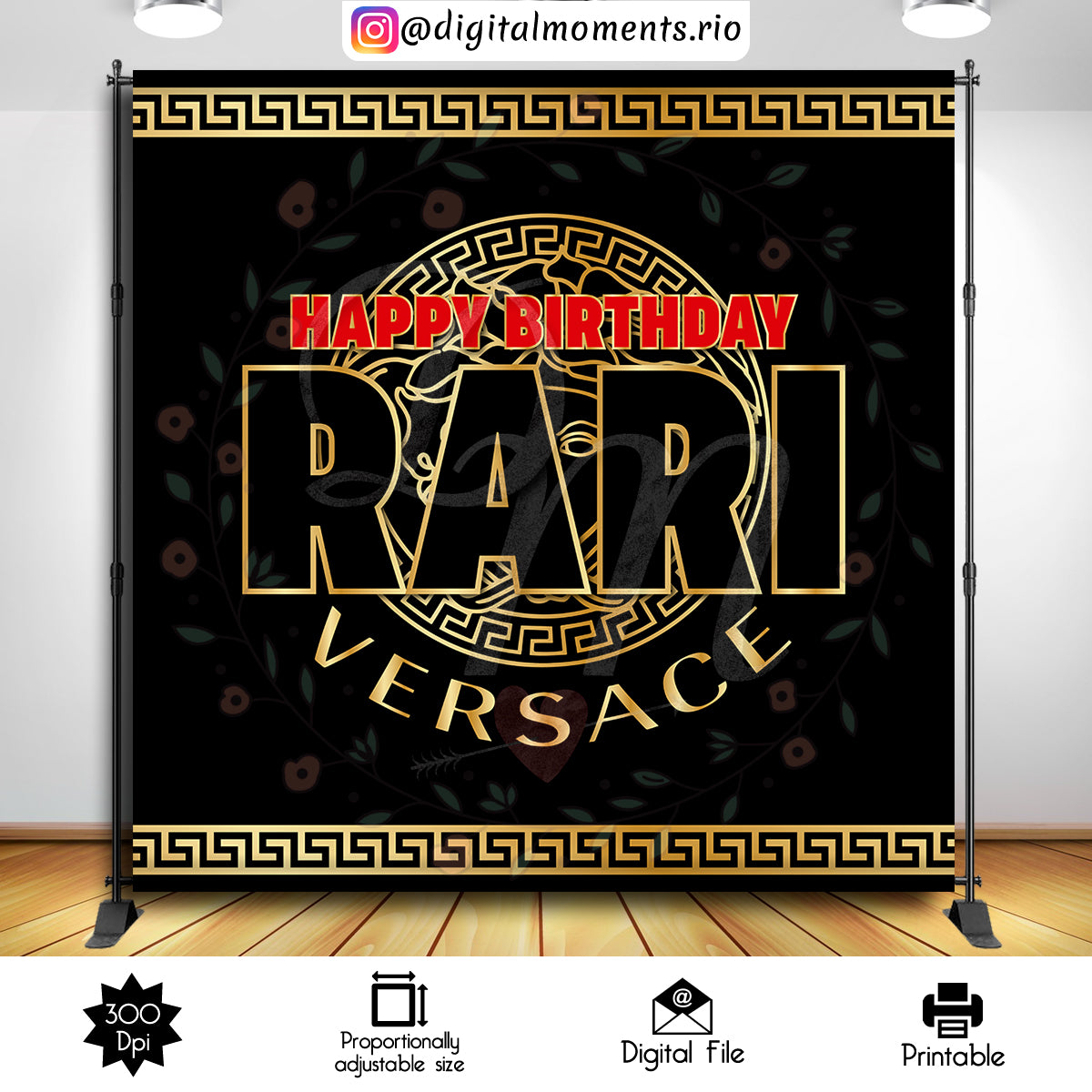 Fondo personalizado Versace Birthday 8x8, solo archivo digital