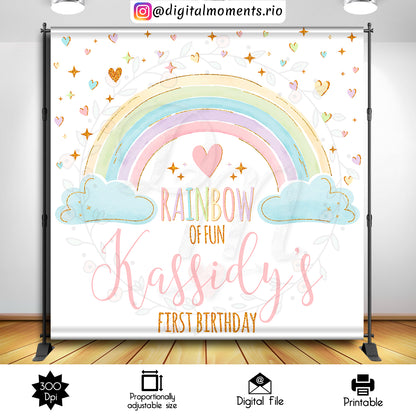 Watercolor Rainbow 7x7, events, rainbow, custom, birthday, 8x8, backdrop, pastel