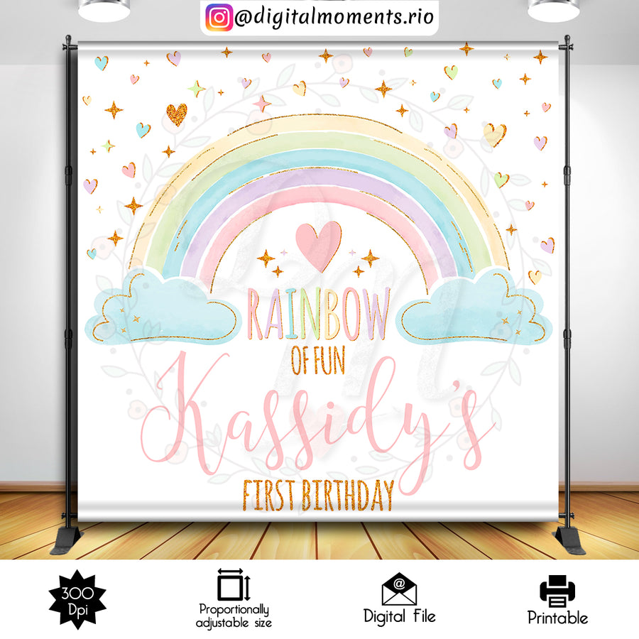 Pastel Rainbow Birthday 8x8 Custom Backdrop, Digital file only | Custom Digital Download for Kids Party or Event