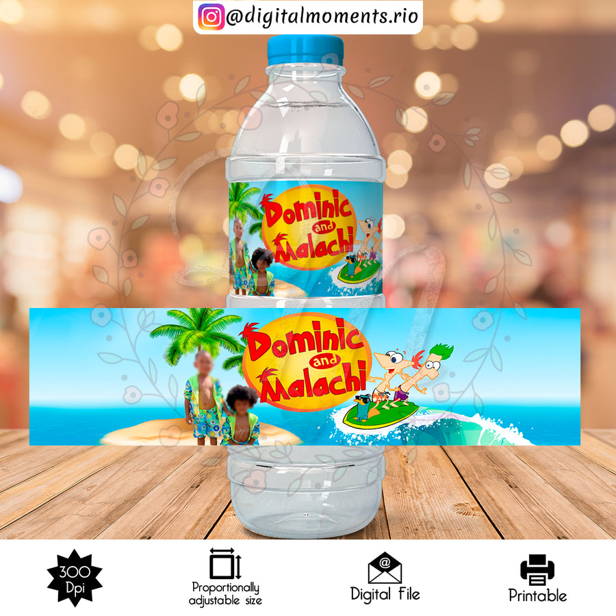 Phineas and Ferb Custom Water Bottle Label With Picture, Digital file only | Custom Digital Download for Kids Party or Event