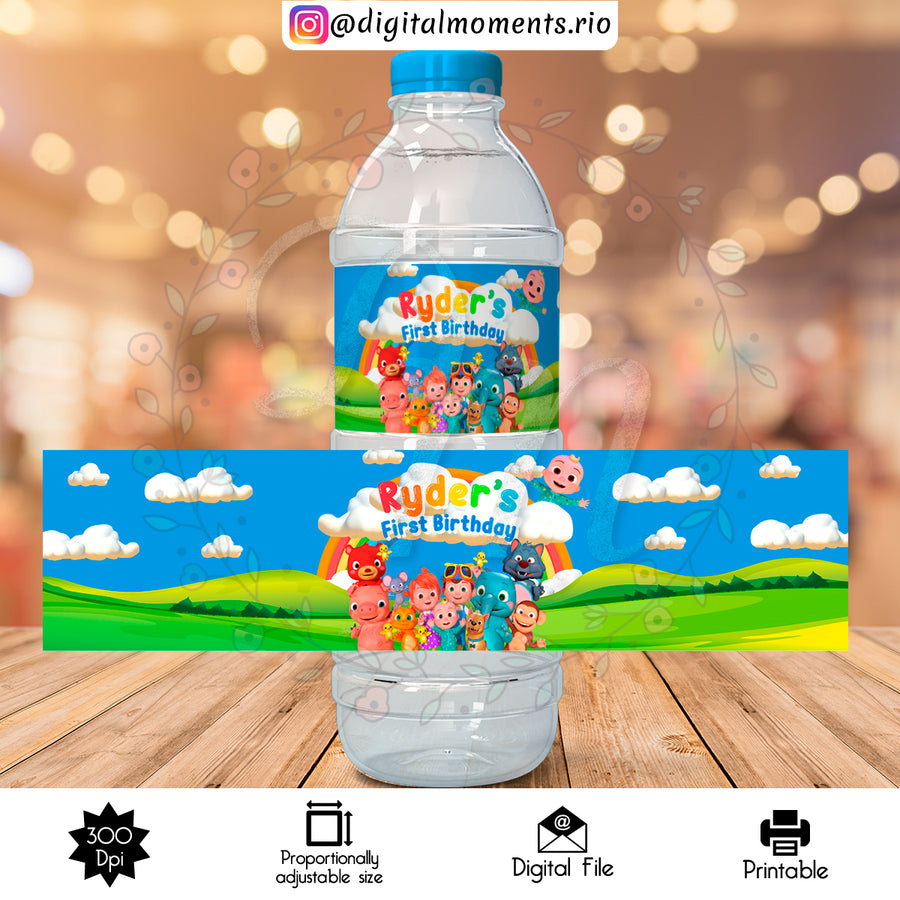 Cocomelon Custom Water Bottle Label, Digital file only | Custom Digital Download for Kids Party or Event