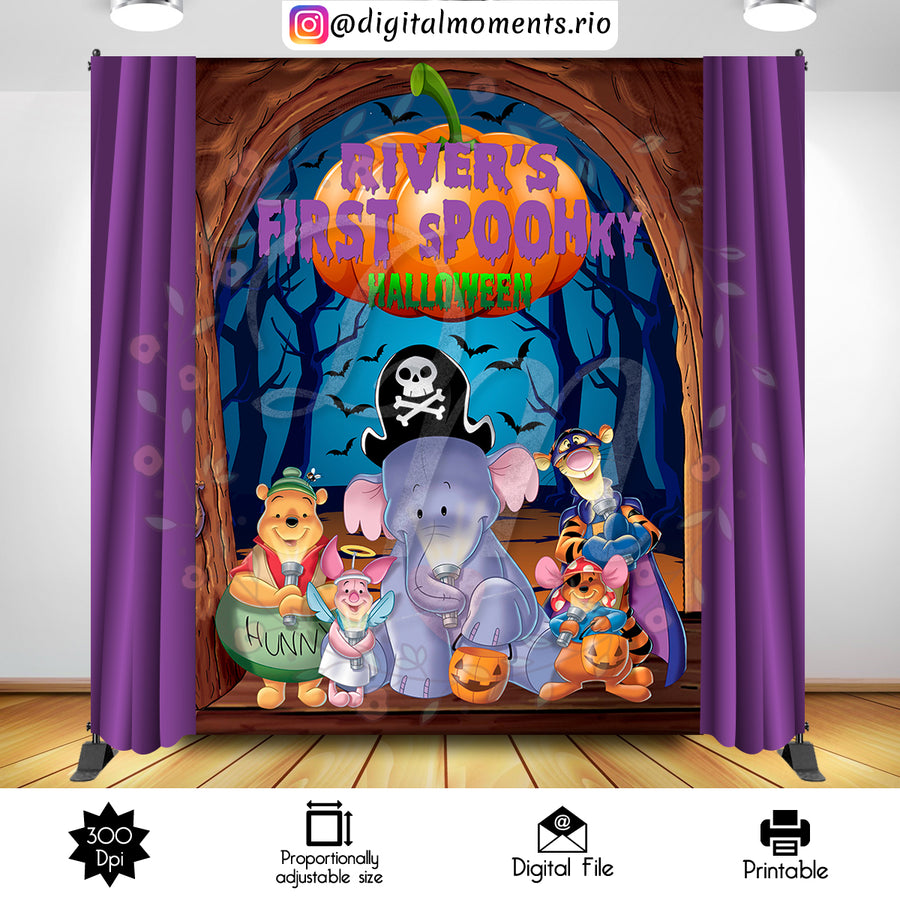 Winnie the Pooh Halloween 6x8 Custom Backdrop, Digital file only | Custom Digital Download for Kids Party or Event