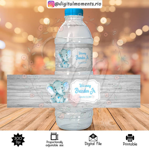 Baby Elephant Custom Water Bottle Label, Digital file only