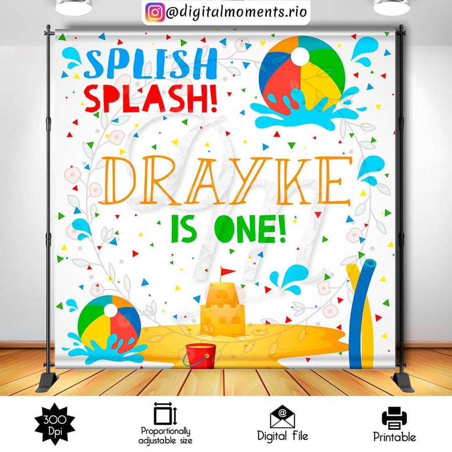 Pool Party 8x8 Custom Backdrop, Digital file only | Custom Digital Download for Kids Party or Event
