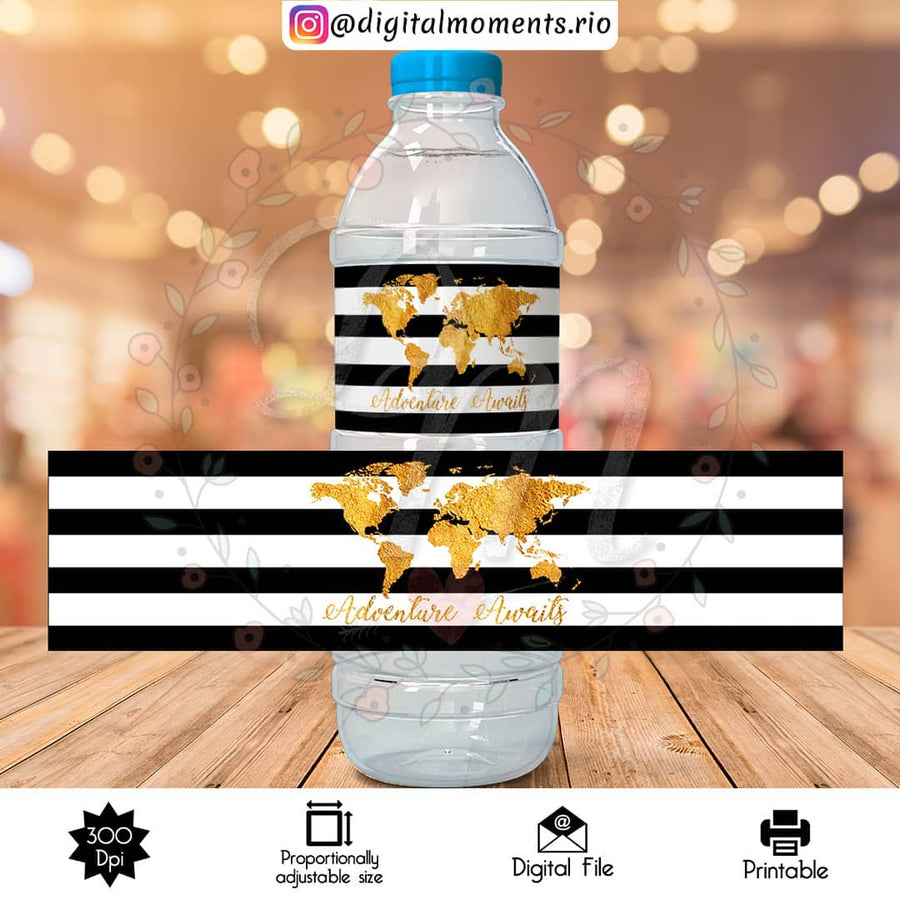 Adventure Awaits Custom Water Bottle Label, Digital file only | Custom Digital Download for Kids Party or Event