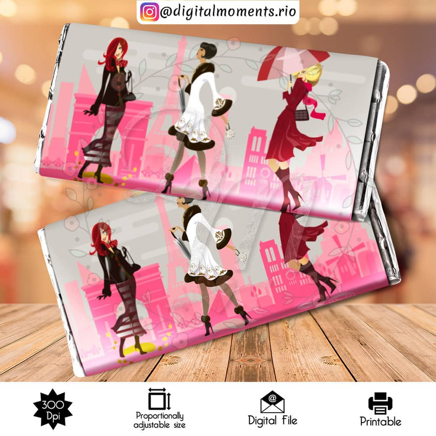 Paris Girls Custom Candy Bar Wrapper, Digital file only | Custom Digital Download for Kids Party or Event