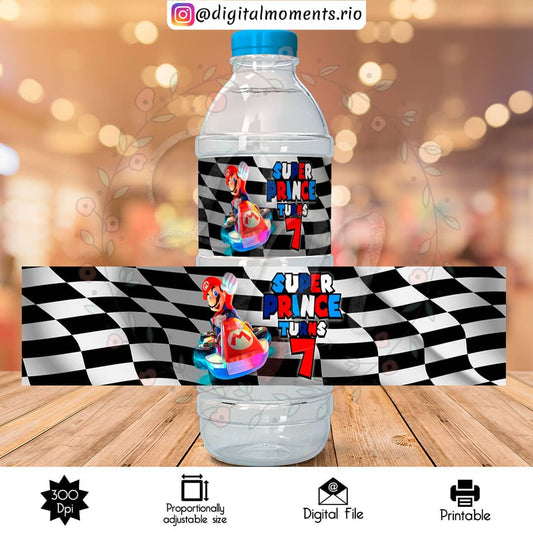 Etiqueta de botella de agua personalizada de Super Mario, solo archivo digital