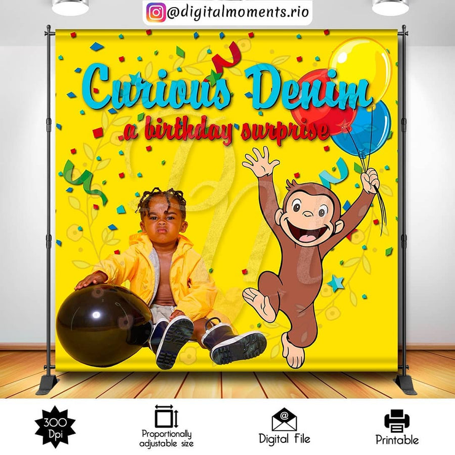 Curious George 8x8 Custom backdrop with picture, Digital file only | Custom Digital Download for Kids Party or Event