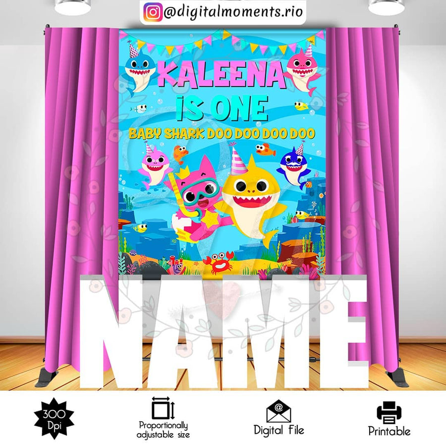 Baby Shark 5x6 Custom Backdrop, Digital file only | Custom Digital Download for Kids Party or Event