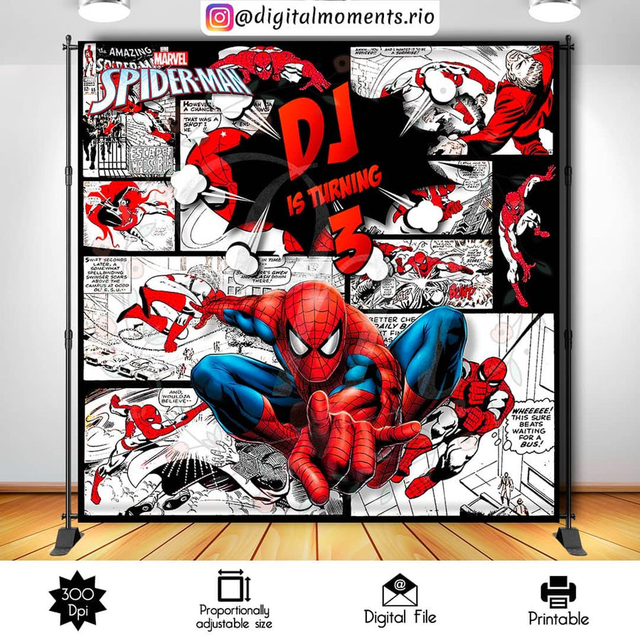 Spider-Man 8x8 custom backdrop, Digital file only | Custom Digital Download for Kids Party or Event