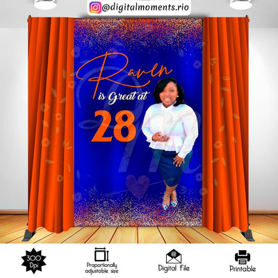 Blue and Orange - Backdrop - Birthday