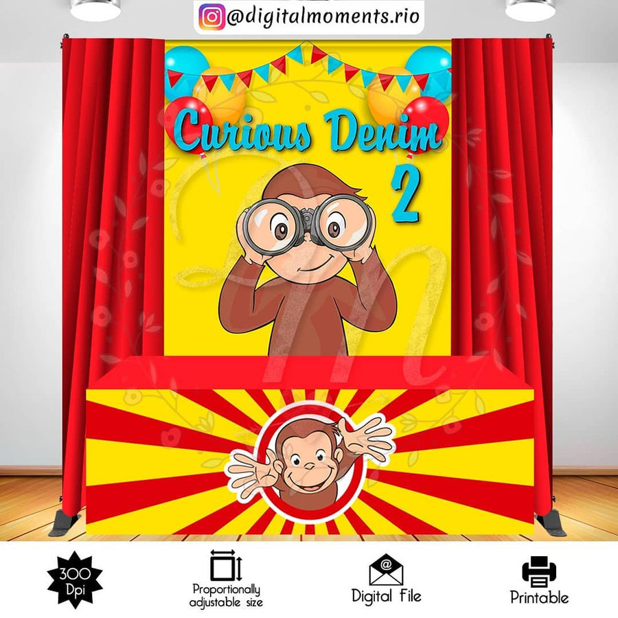 Curious George 5x6 Custom Backdrop + Table Wrapper | Custom Digital Download for Kids Party or Event