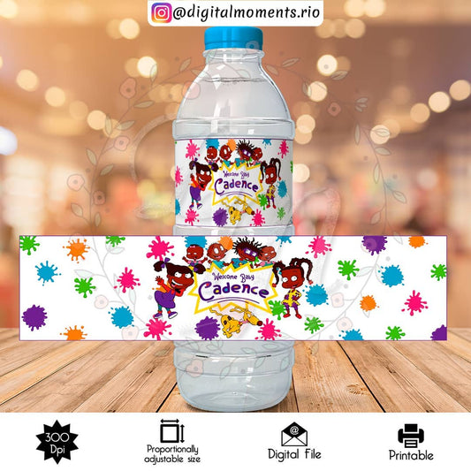 Etiqueta de botella de agua personalizada de Rugrats, solo archivo digital