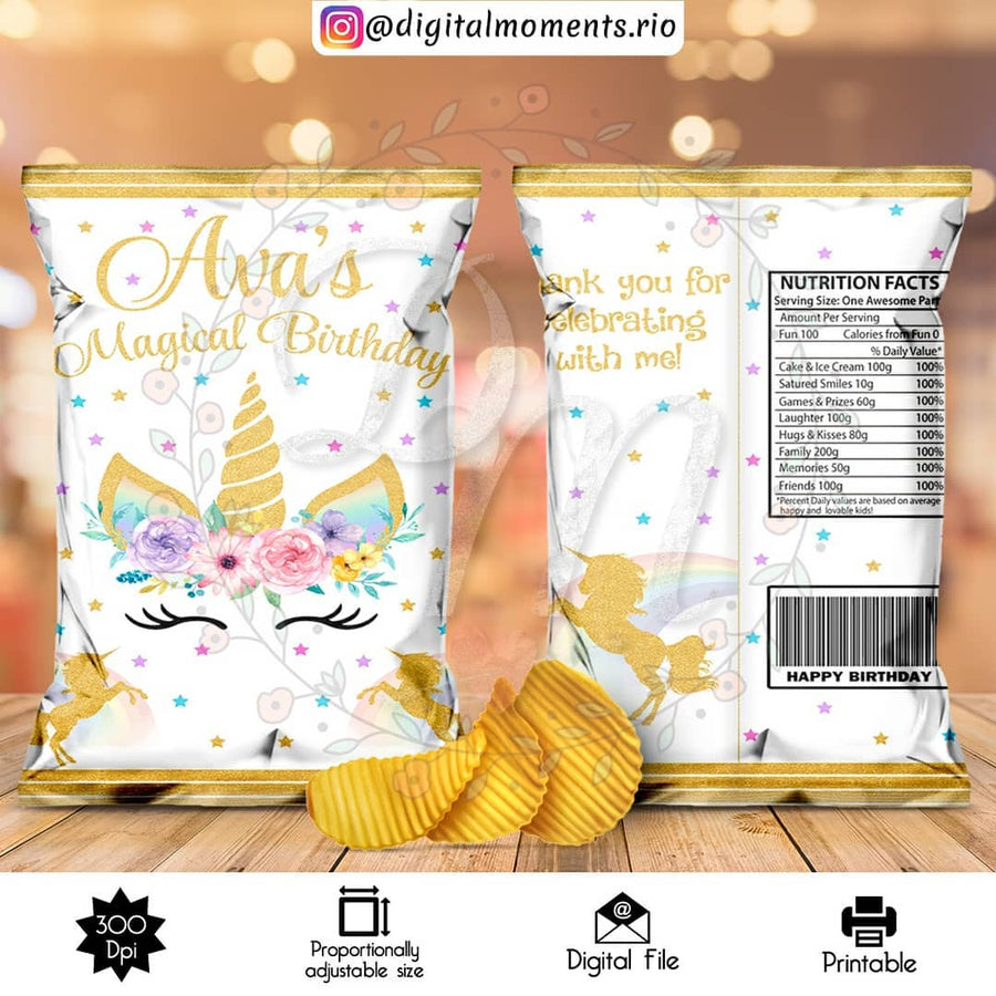 Unicorn Custom Chip Bag, Digital file only | Custom Digital Download for Kids Party or Event