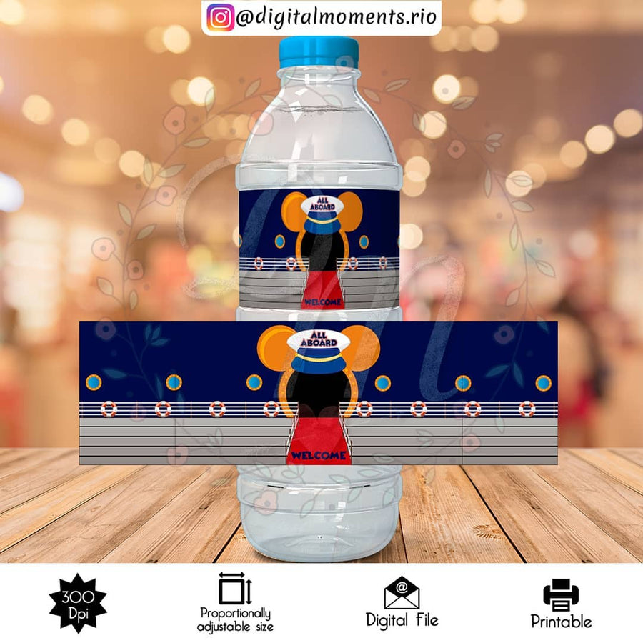 Mickey Cruise Blue Custom Water Bottle Label, Digital file only | Custom Digital Download for Kids Party or Event