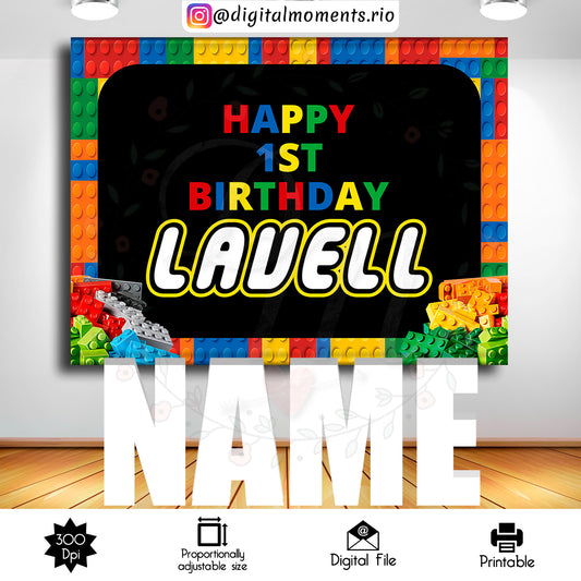 Fondo personalizado Lego Birthday 8x6, solo archivo digital